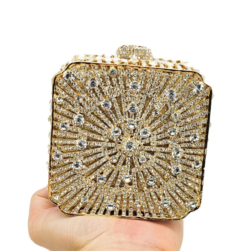 Luxury sparkle square shape rhinestone bridal clutch evening bag handbag green crystal diamond purse for women