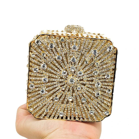 Luxury sparkle square shape rhinestone bridal clutch evening bag handbag green crystal diamond purse for women