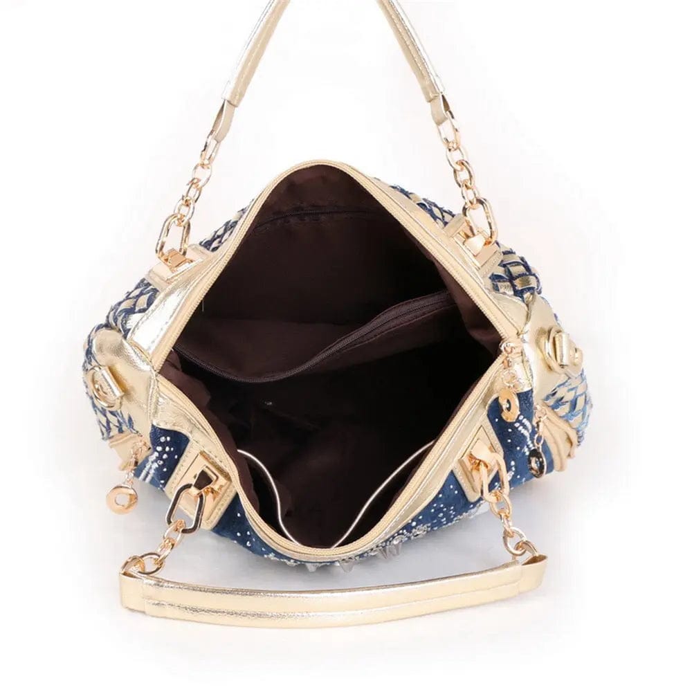 Luxury Trendy Casual Fashion Shoulder Bag For Ladies Rhinestone Women's Denim Handbag Shoulder Tote Bag