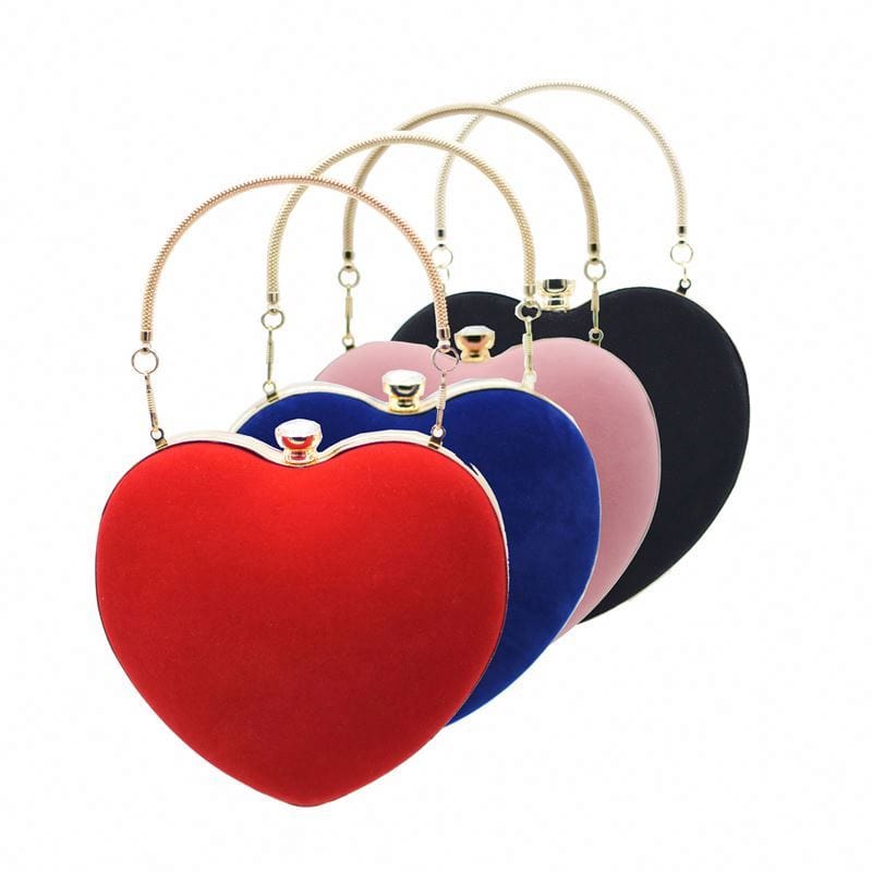 Luxury Valentine Bridal Wedding Velvet Heart Shape Women Party Purse Dinner Banquet Clutch Bag Ladies Handbag Girls Evening Bag