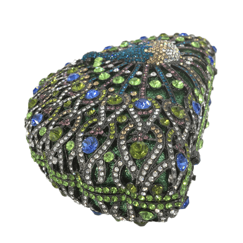 Luxury Woman Bling Crystal Rhinestone Beaded Clutch Purse Top Quality Shinny Peacock Evening Bag for Wedding Party Handbag