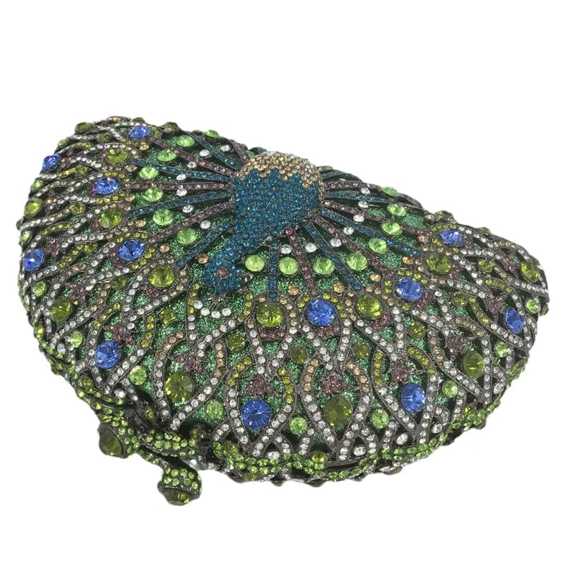 Luxury Woman Bling Crystal Rhinestone Beaded Clutch Purse Top Quality Shinny Peacock Evening Bag for Wedding Party Handbag