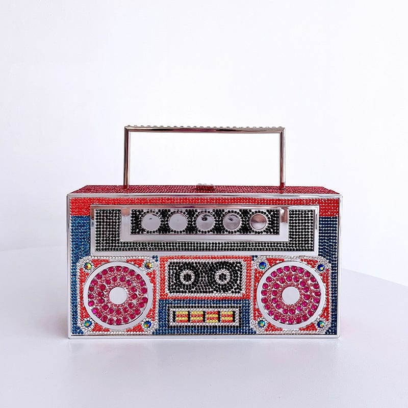 Luxury Woman's Retro Radio Crystal Evening Clutch Bag For Wedding Party Bridal Ladies Metal Handle Rhinestone Handbag and Purse
