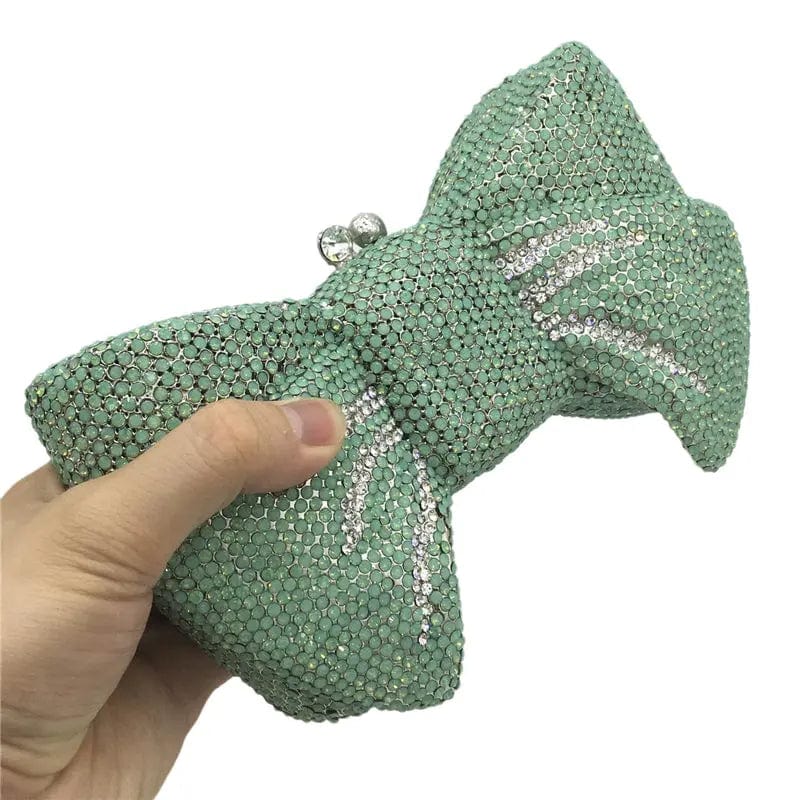 Luxury Women Bow Clutch Crystal Evening Bags Hard Case Metal Minaudiere Rhinestone Handbags Wedding Party Purse