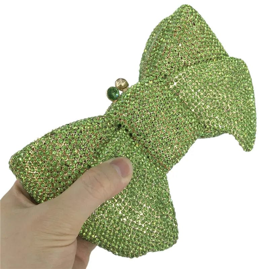 Luxury Women Bow Clutch Crystal Evening Bags Hard Case Metal Minaudiere Rhinestone Handbags Wedding Party Purse
