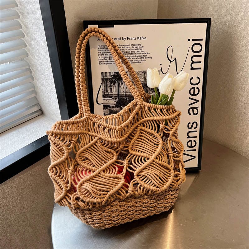 Luxury Women Handmade Crochet Raffia Beach Bag Woven Hollow Out Handbags Summer Bags for Women 2023