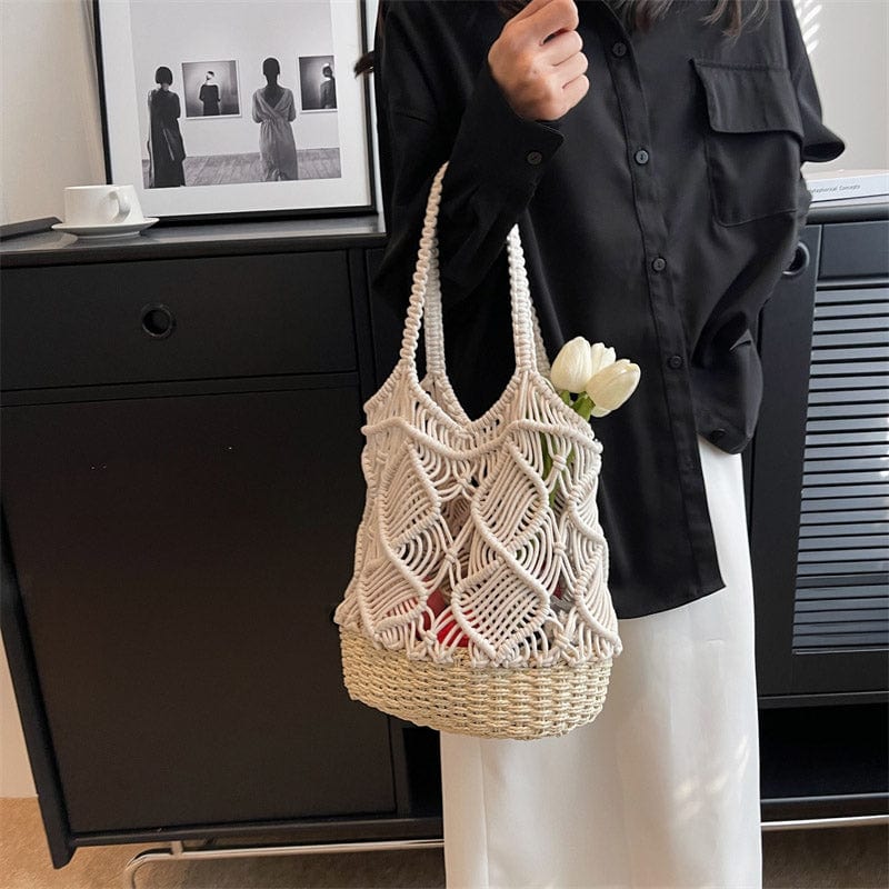 Luxury Women Handmade Crochet Raffia Beach Bag Woven Hollow Out Handbags Summer Bags for Women 2023