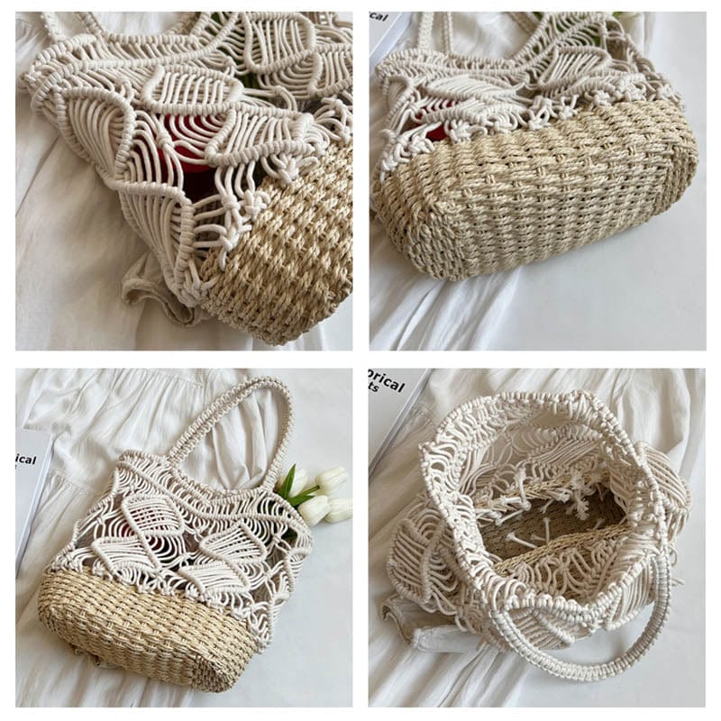 Luxury Women Handmade Crochet Raffia Beach Bag Woven Hollow Out Handbags Summer Bags for Women 2023