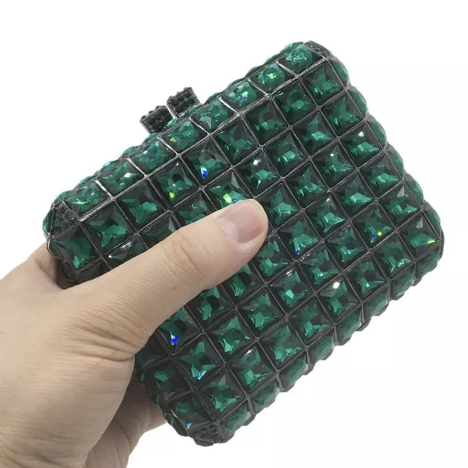 Luxury Women Plaid Green Crystal Clutch Bags MINI Minaudiere Rhinestone Purses Wedding Evening Bag Party Diamond Dinner Handbags