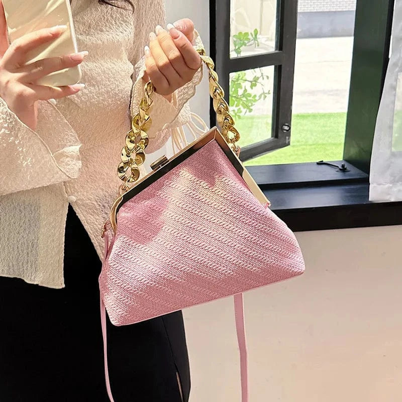 Luxury Women Twist Pattern Frame Shoulder Bag Gold Thick Chain Messenger Bags Totes PU Leather Handbags Lady Evening Clutch