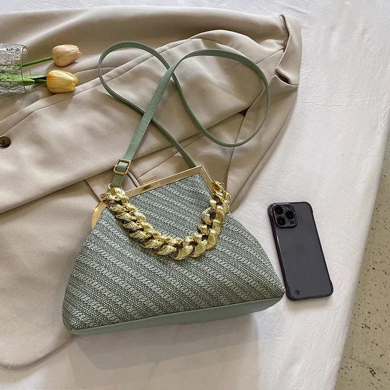 Luxury Women Twist Pattern Frame Shoulder Bag Gold Thick Chain Messenger Bags Totes PU Leather Handbags Lady Evening Clutch