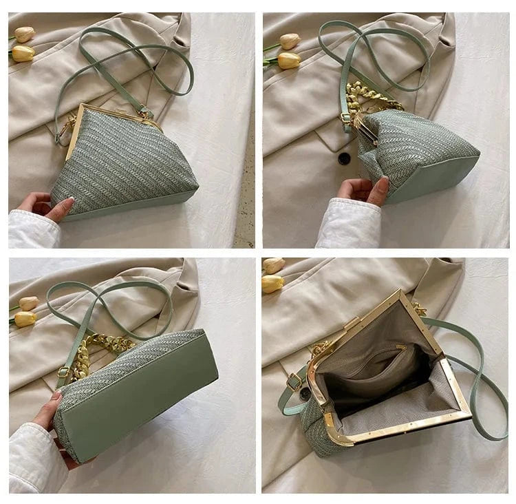 Luxury Women Twist Pattern Frame Shoulder Bag Gold Thick Chain Messenger Bags Totes PU Leather Handbags Lady Evening Clutch