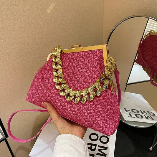 Luxury Women Twist Pattern Frame Shoulder Bag Gold Thick Chain Messenger Bags Totes PU Leather Handbags Lady Evening Clutch