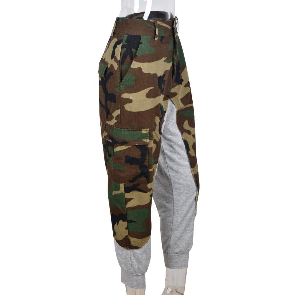 LW streetwear casual jogger 2022 new products sexy slim fitted contrast color high waist pockets camo pants women