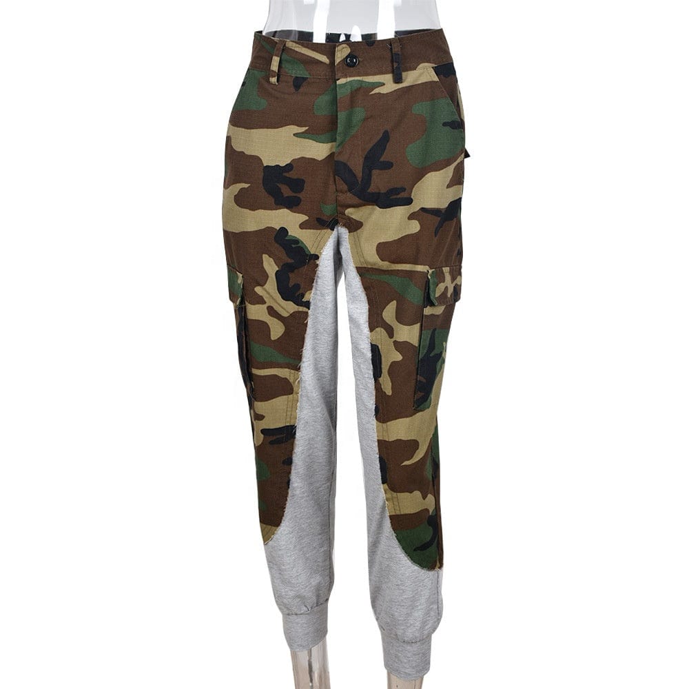 LW streetwear casual jogger 2022 new products sexy slim fitted contrast color high waist pockets camo pants women