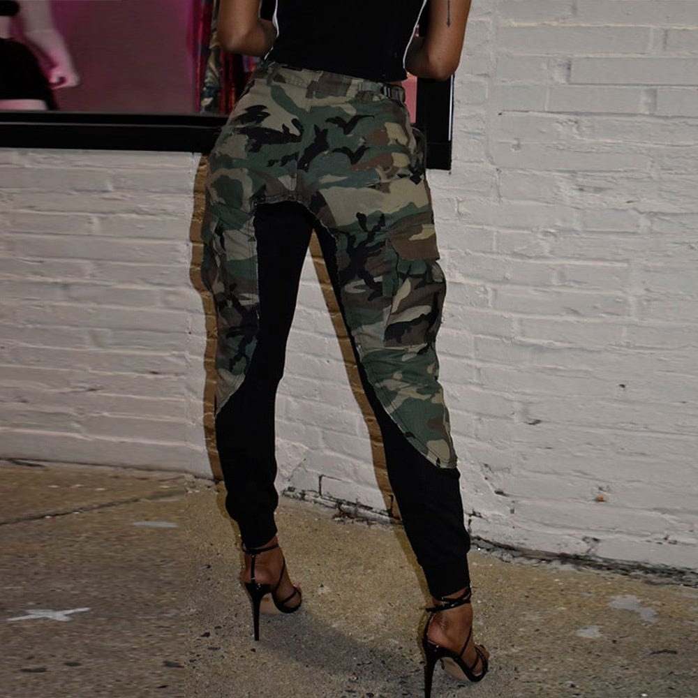 LW streetwear casual jogger 2022 new products sexy slim fitted contrast color high waist pockets camo pants women