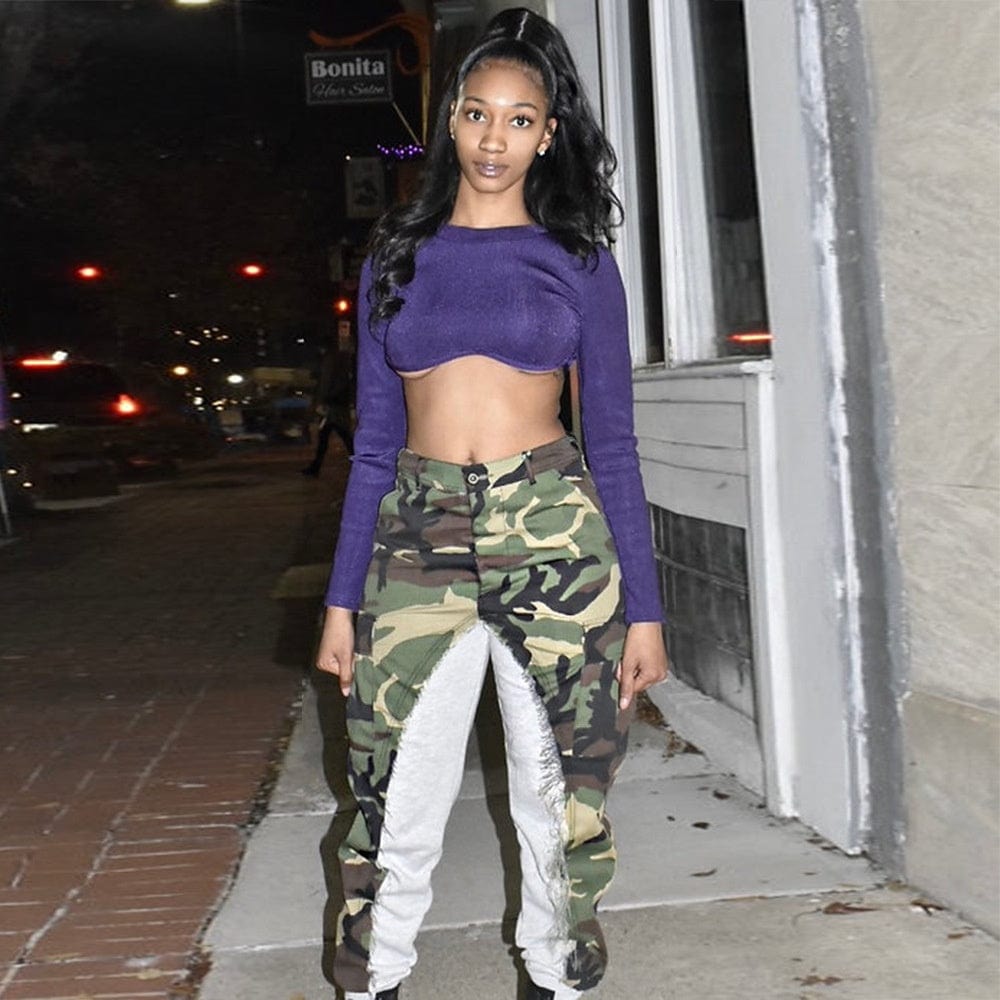 LW streetwear casual jogger 2022 new products sexy slim fitted contrast color high waist pockets camo pants women