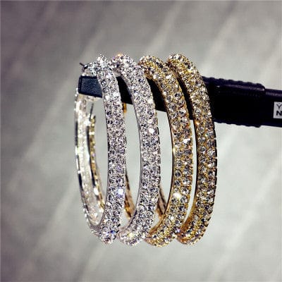 LWI60073 Anillos De Parejas Shiny 40mm 2 Rows Cz Clip On Hoop 18k Gold Crystal Cubic Zirconia Circle Earrings