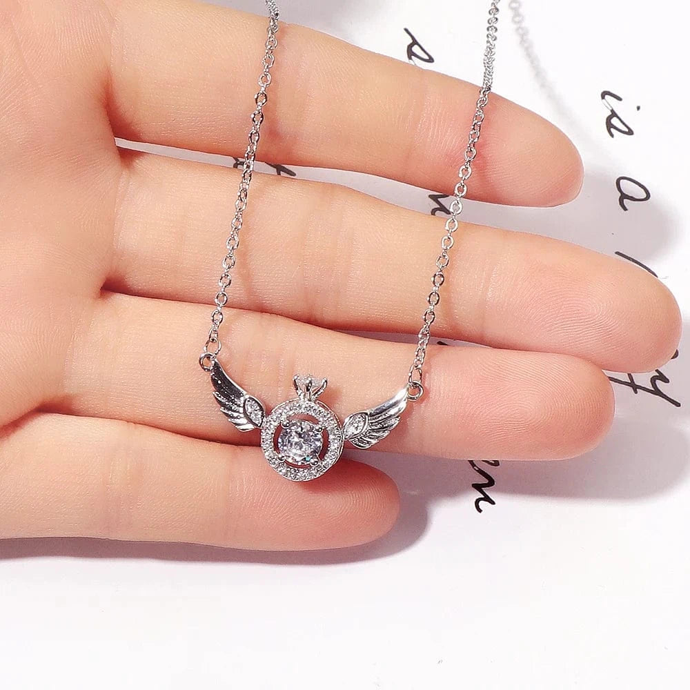 LWN113 Fancy Exquisite Women Jewelry CZ Crystal Wing Pendant Necklace Gold Plated Rhinestone Angel Wing Stainless Steel Necklace