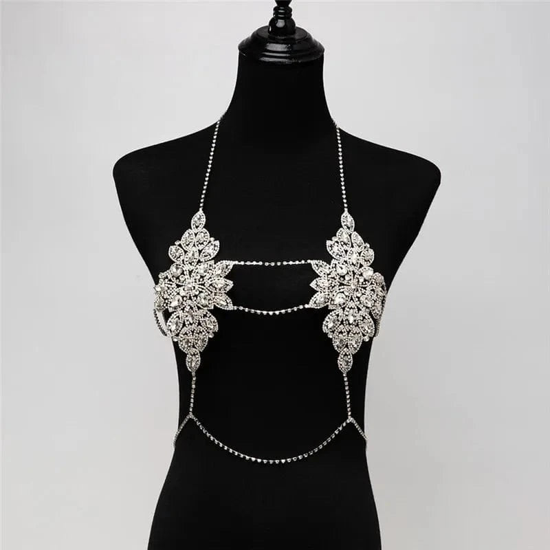 LWZ30106 Women Rhinestone Sexy lingerie Body Chain Bra Jewelry Party Night Club Shiny Diamond Metal Backless Halter Bralette Top