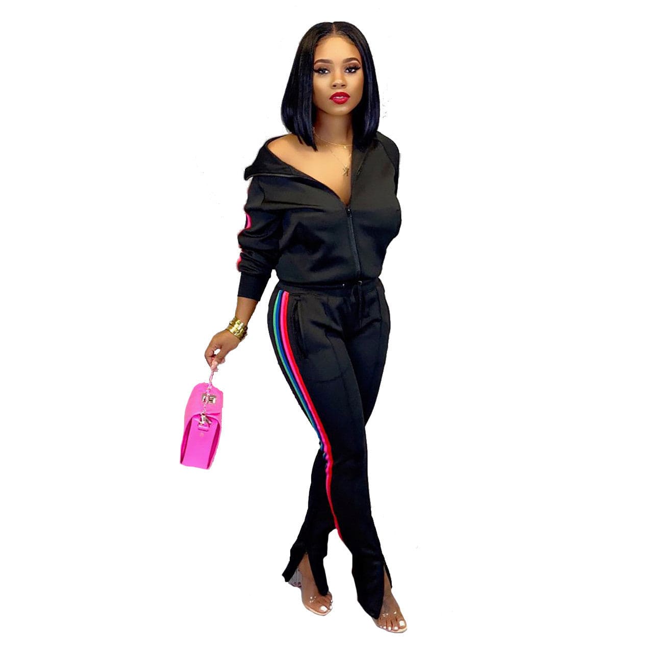 M / #02 Womens Set Two Piece Outfits Sweatsuit Crop Top Skinny Zipper Long Pants Tracksuits Jogging Suits Jumpsuit