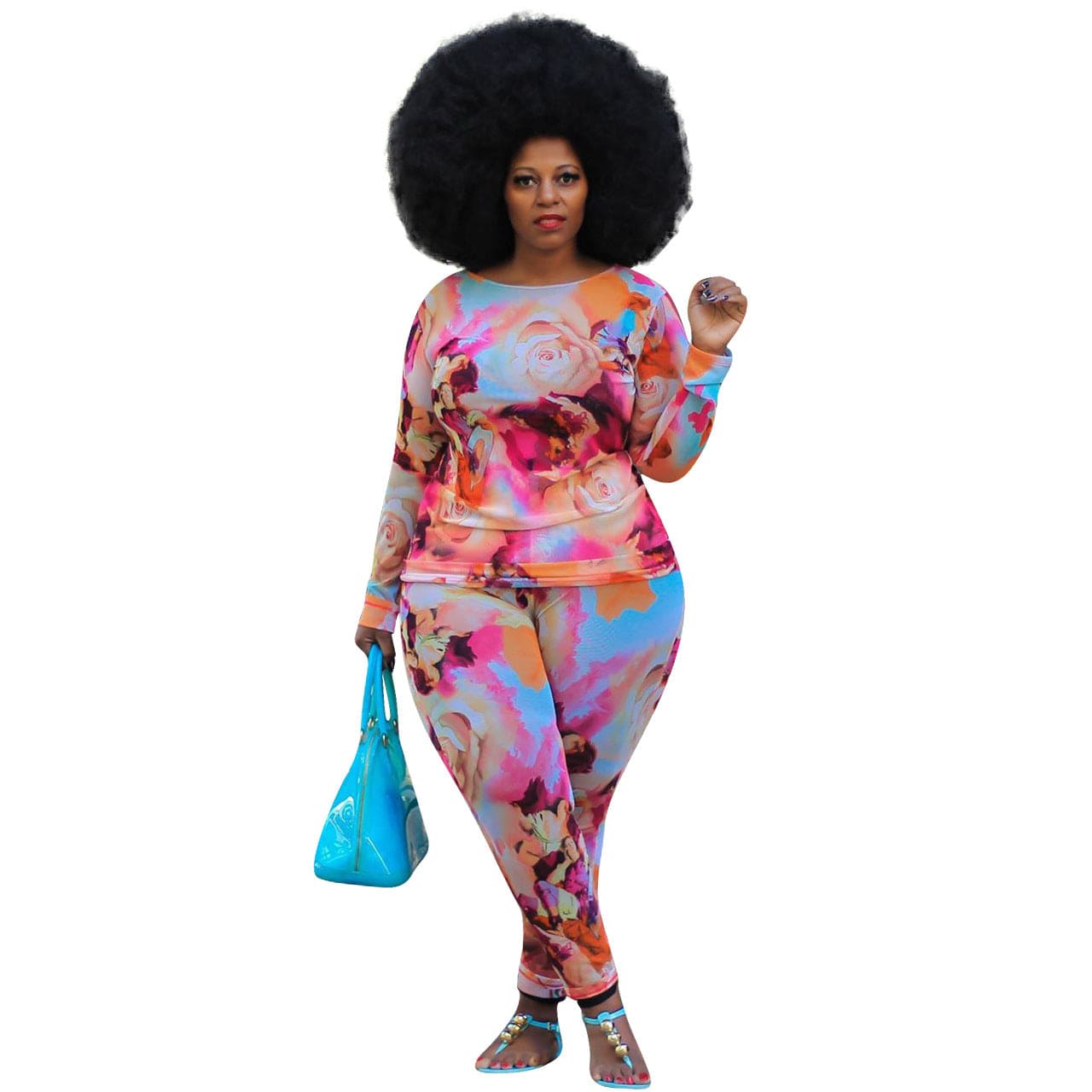 M / #03 2 Piece Legging Pant Sets for Women Floral Print Long Sleeve Tracksuits Outfits Bodycon