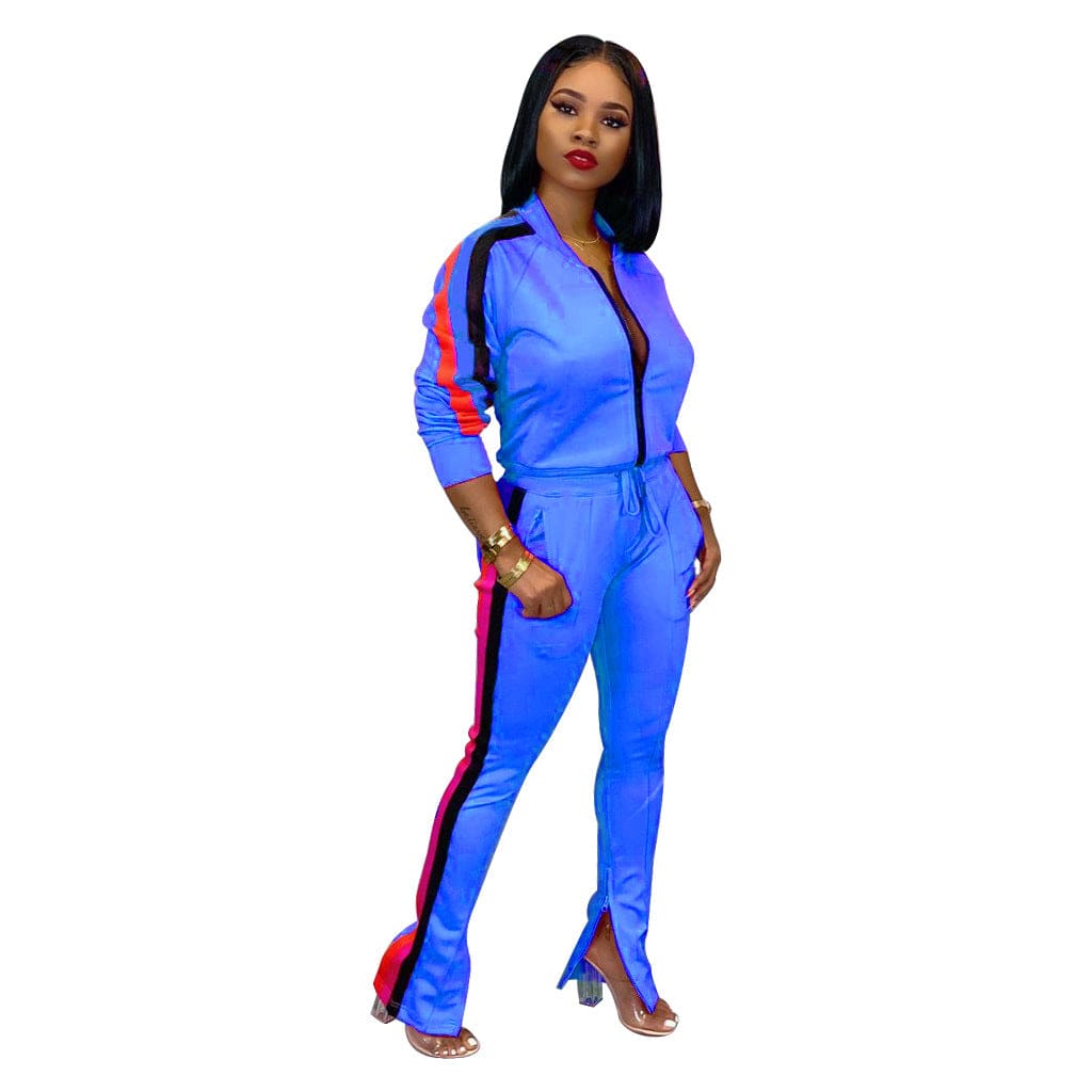 M / #03 Womens Set Two Piece Outfits Sweatsuit Crop Top Skinny Zipper Long Pants Tracksuits Jogging Suits Jumpsuit