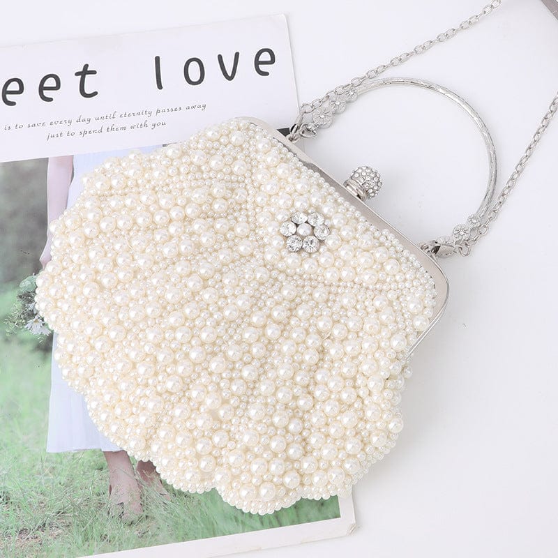 M / 10 beaded wedding bridal evening bags hollow fashion women clutch pearl diamonds handbags shell design for party diner purse
