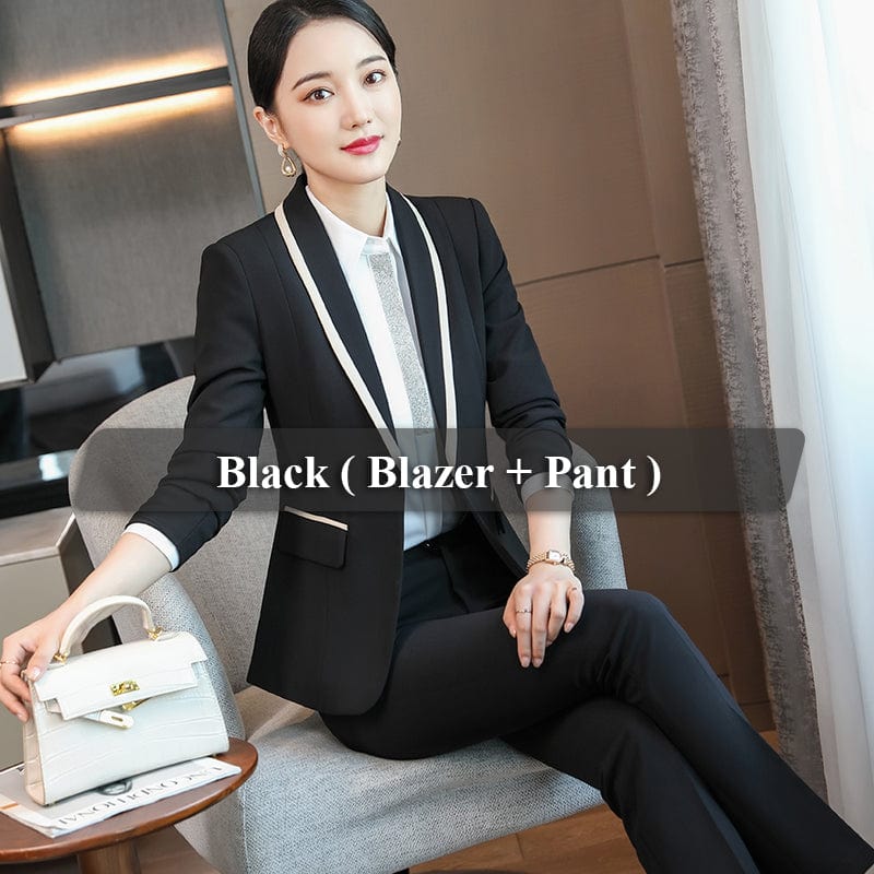 M / 2 piece Black pant suits Wholesale 2 Piece Suits High quality Business Women Pant Suit Fashion Formal Lady Office Suit Blazer and Trousers Work clothes