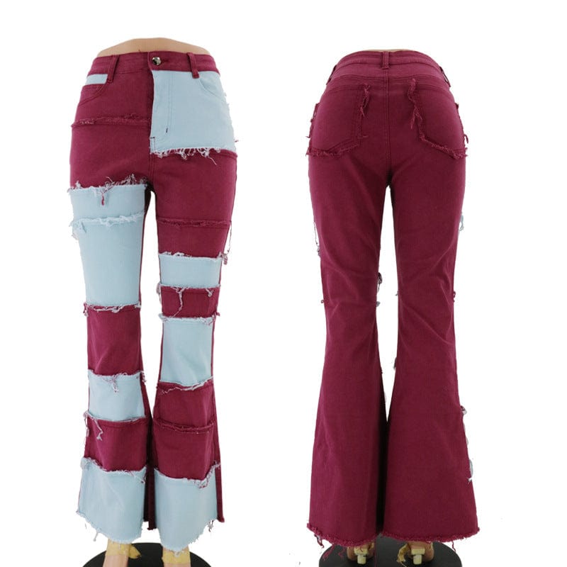 M / 3 2022 New High Quality Women High Waist Stretchy Patchwork Denim Pants Jeans