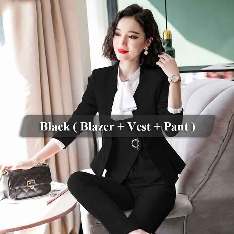 M / 3 Piece Black Suits Wholesale 3 Pieces Pant Suit Women Quality Office Ladies Work Wear Women Formal Suits Female Blazer Jacket Vest trousers
