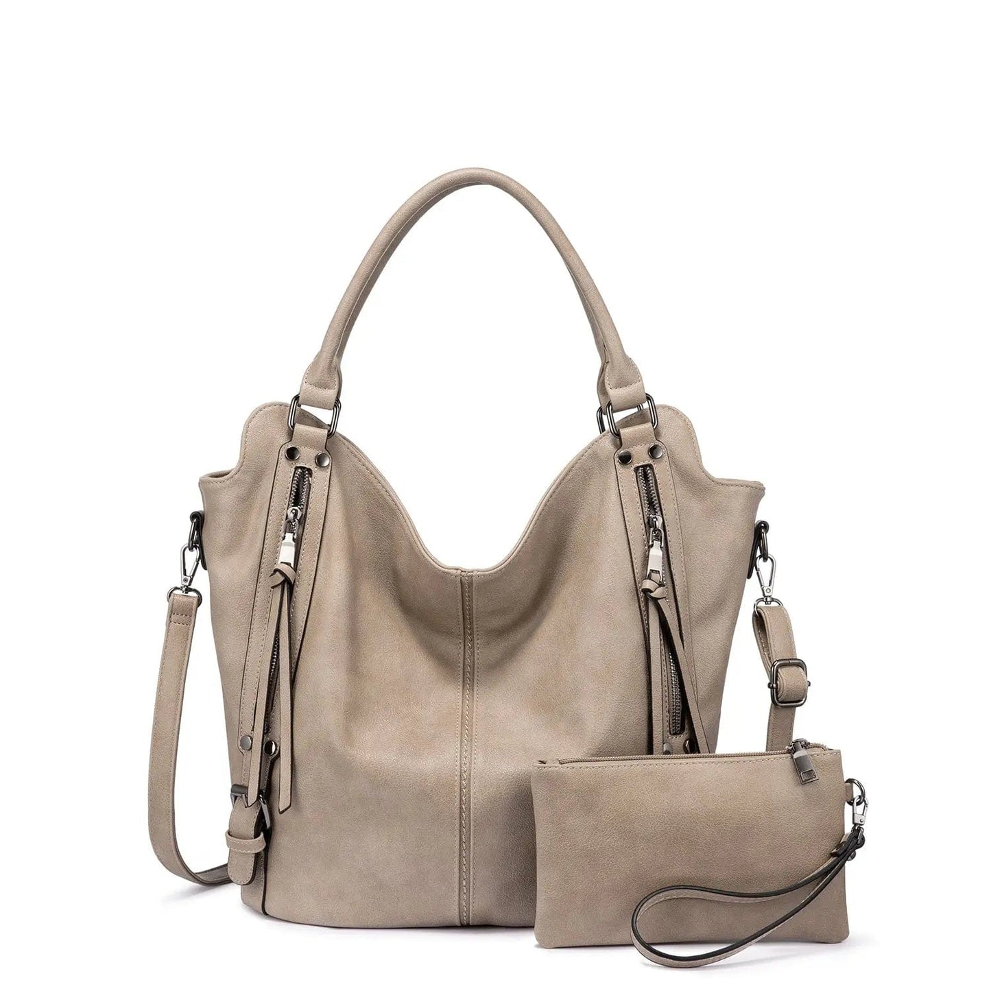 M:32*14*31cm (Fit 13.3"laptop) / Beige-WB148423 REALER Vintage Women PU Leather Shoulder Bags Fashion Hobo Hand Bags Ladies Large Purse and Handbags Set Tote Bag for Women
