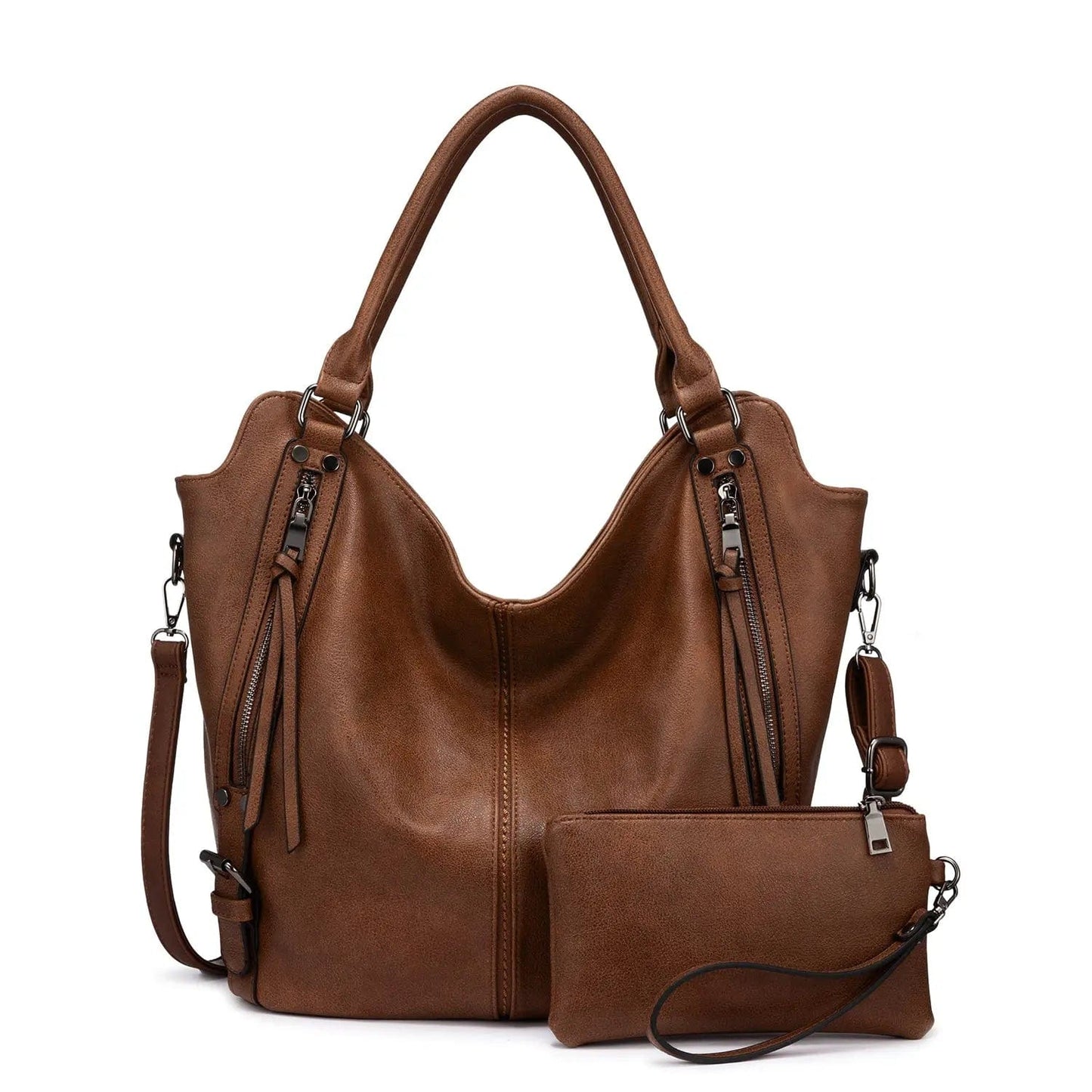 M:32*14*31cm (Fit 13.3"laptop) / Brown-WB148418 REALER Vintage Women PU Leather Shoulder Bags Fashion Hobo Hand Bags Ladies Large Purse and Handbags Set Tote Bag for Women