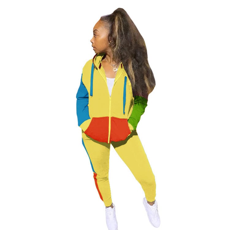 M / 4 2022 Brand Jogging Suits Women Sweatsuit Two Piece Set Outfits Patchwork Pocket Hoodies Top Joggers Pants Tracksuit
