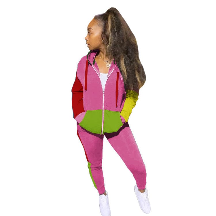 M / 5 2022 Brand Jogging Suits Women Sweatsuit Two Piece Set Outfits Patchwork Pocket Hoodies Top Joggers Pants Tracksuit
