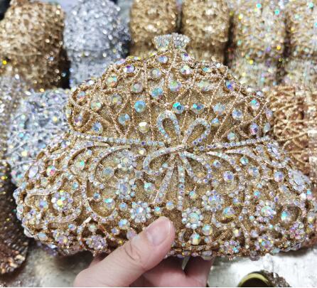 M / AB Gold China Factory Wholesales Women Evening Party Hollow Out Diamonds Crystal Evening Clutches Rhinestone Wedding Handbags