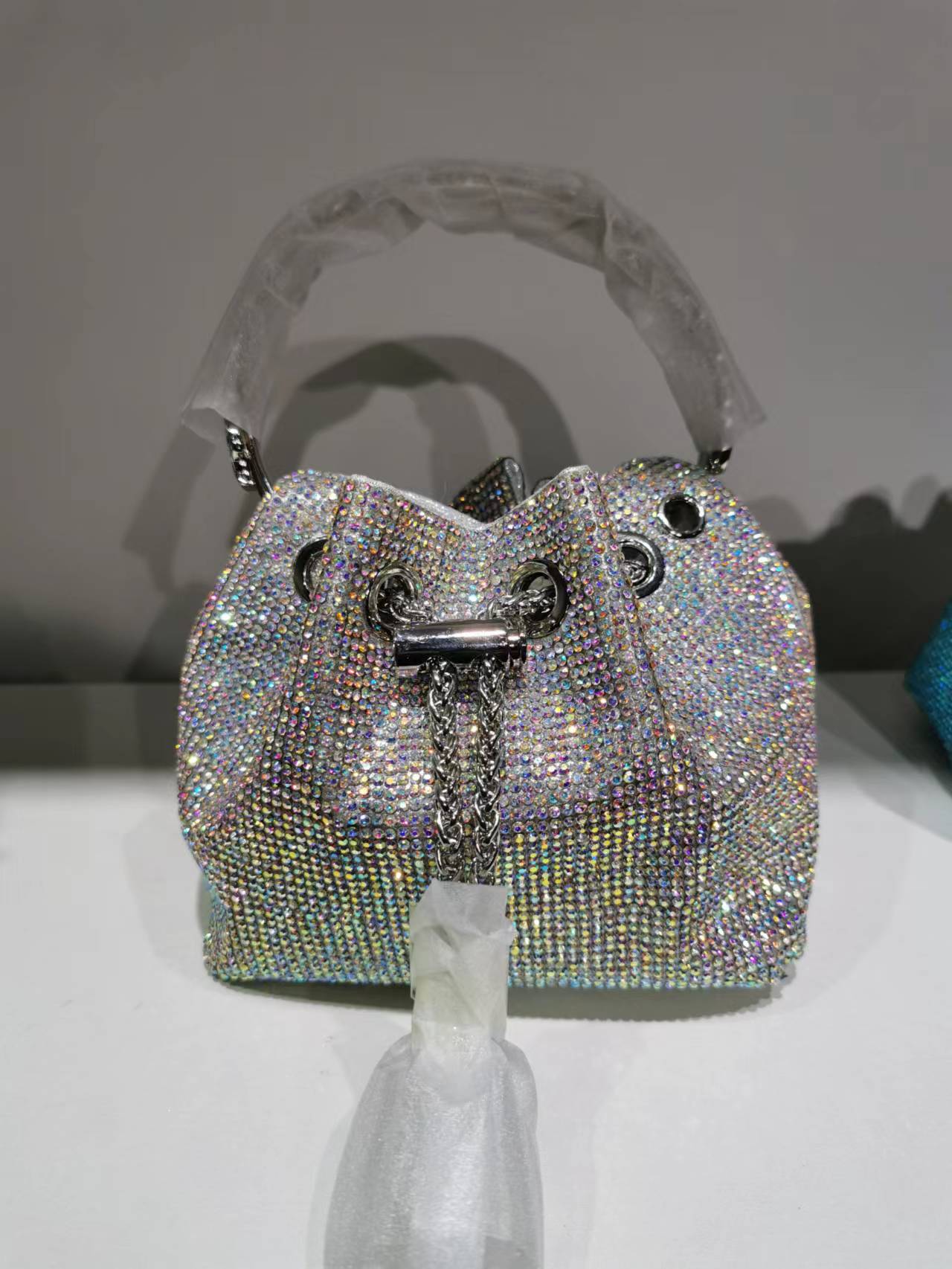 M / AB Rhinestone 2022 Shenglu Hot Latest Designer Lady Rhinestone Bucket Tassel Handbag Purse Tote Blue Diamond Evening Shoulder Crossbody Bags