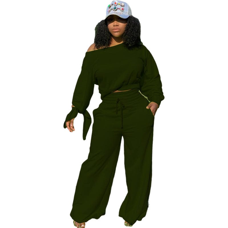 M / Army Green Fashion Plus Size Clothes 2022 Winter Casual Women's Sweater Cotton Pants Set Tracksuits Two Piece Sets For Women