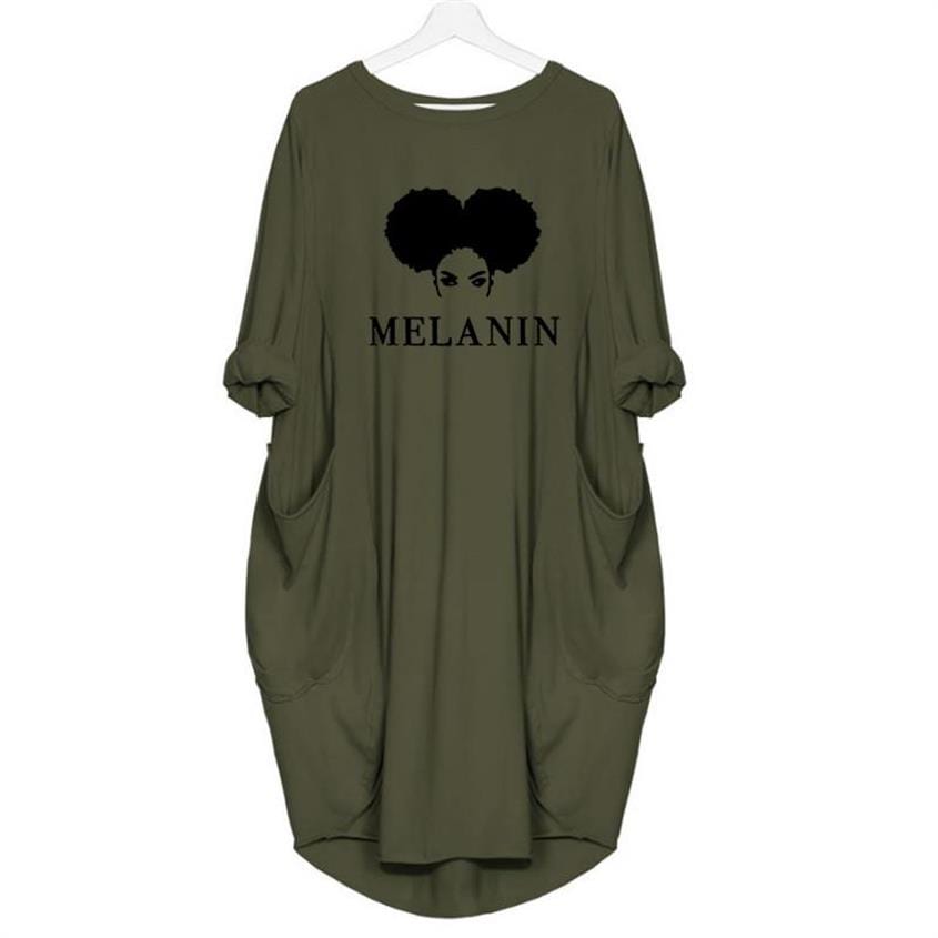 M / Army Green Pocket Melanin Letters Print Dress Black Women Dress Clothing Women Dresses Maxi Vestidos Mujer Cheap Clothes China Plus Size