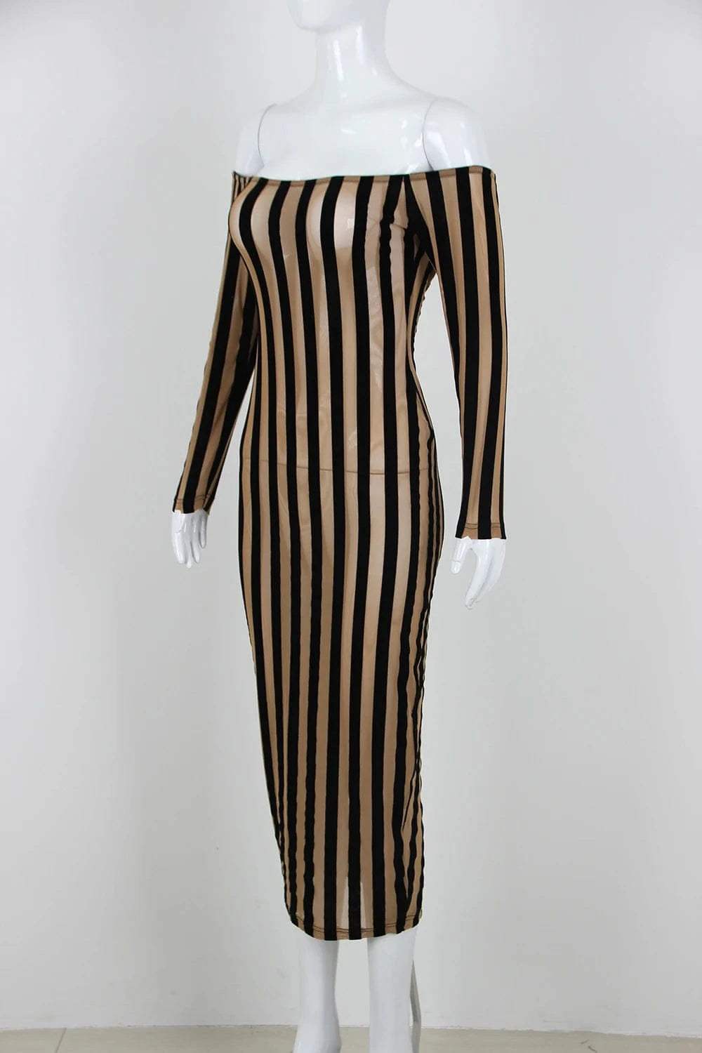 M / as picture Women's Clothes Stripe Off Shoulder Sexy Party Prom Dress Bodycon Cocktail Dresses