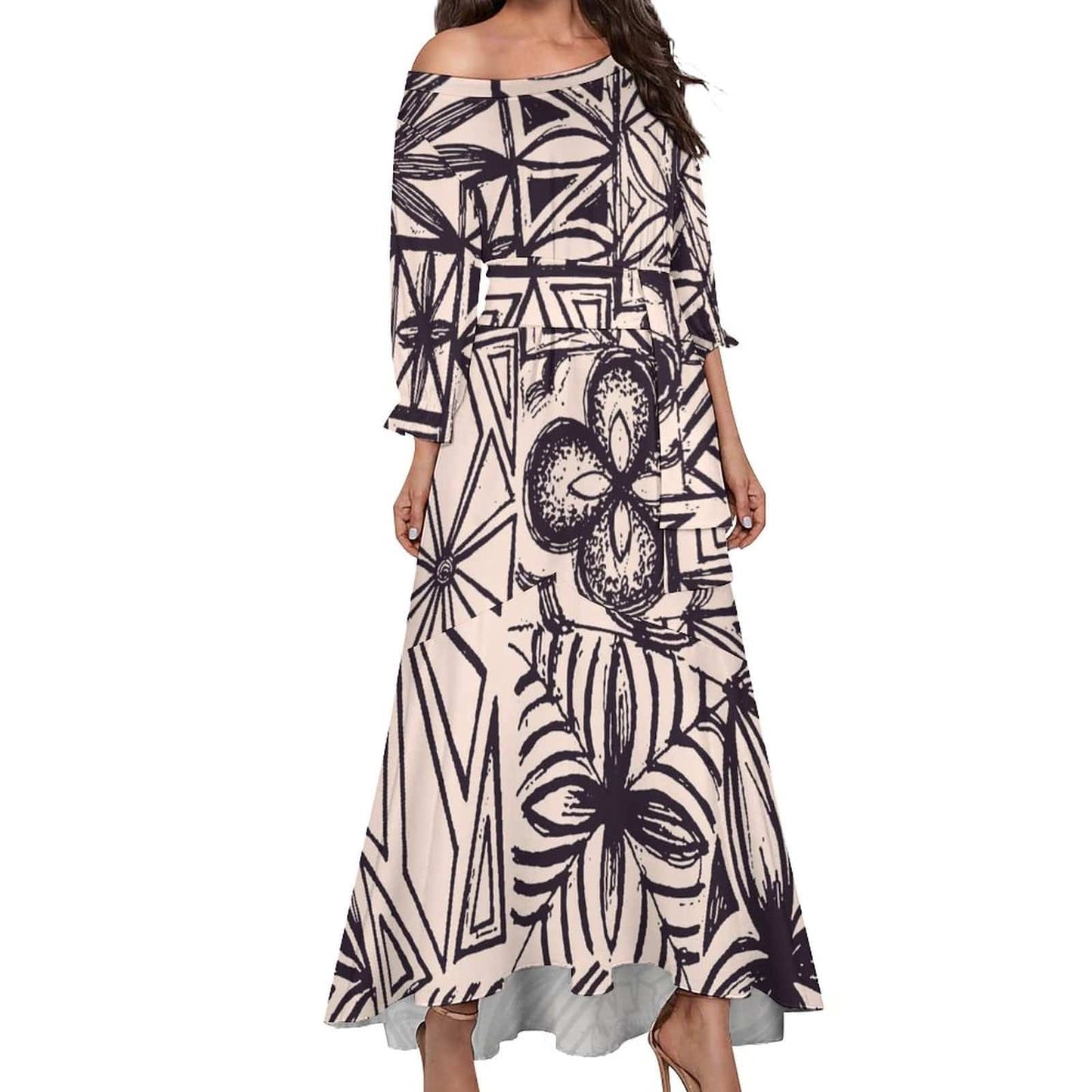 M / b2 00923E1 hawaiian dress plus size island custom polynesian tribal mermaid design dress long stretching prom dresses new fashion 2023