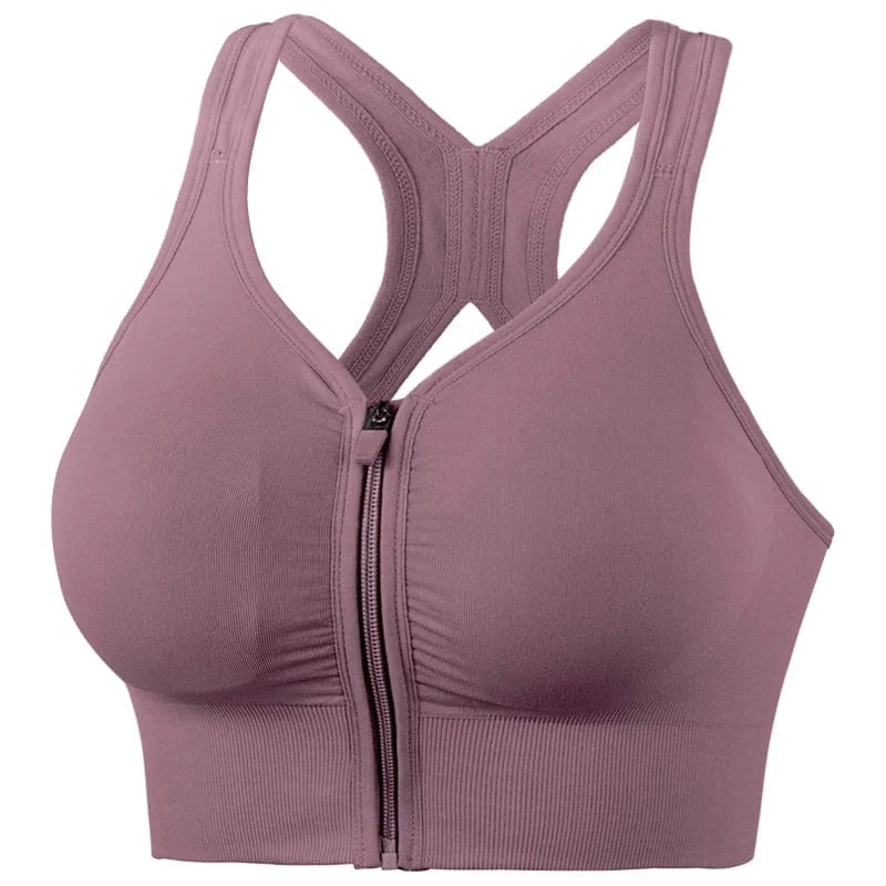 M / Bean Paste Plus Size Stretch Fit Wireless Sujetador Deportivo Running Workout Front Zipper Yoga Bra Seamless Sports Bra Crop Top For Womens