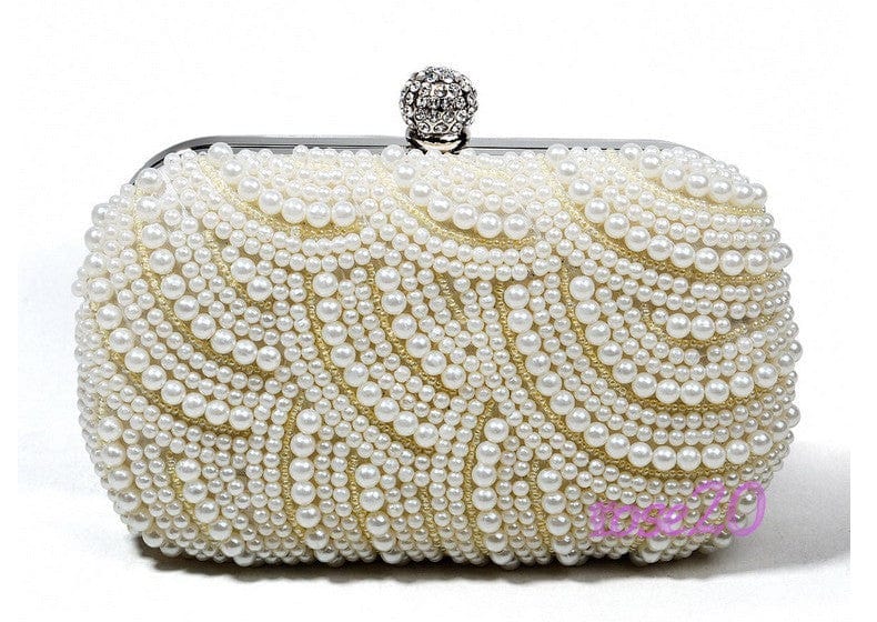 M / Beige Both Sides White Ivory Beaded Pearl Clutch Bag Wholesaler Factory Guangzhou Purse Handbag