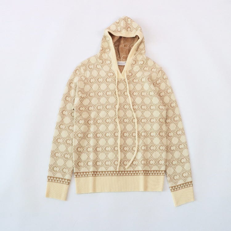 M / Beige C Straight Hat Collar Long Sleeve Warm Cashmere Coat Women's Fashion Casual Knitted Sweater Clothing