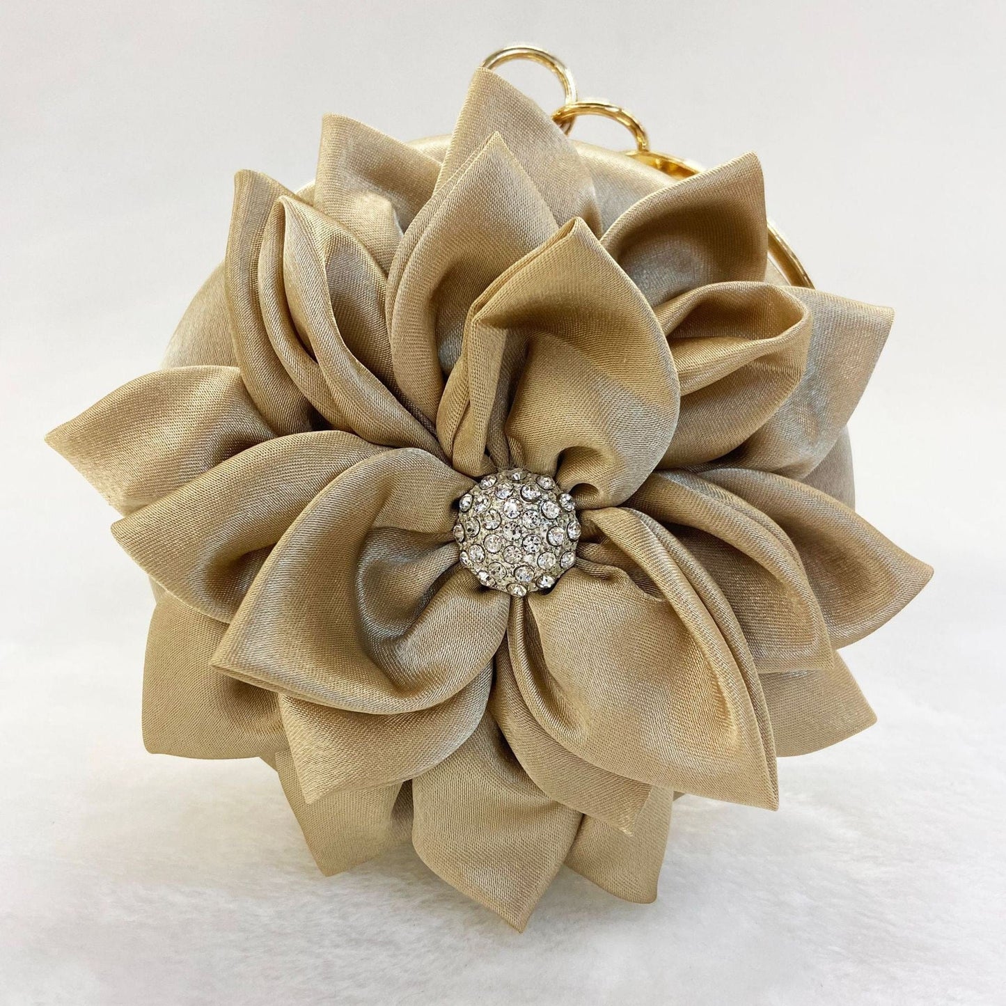 M / Beige Fashion Flower Dinner Fashion Silk Round Dress Wedding Bridal Party Clutch Evening Bags