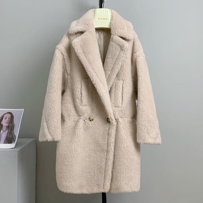 M / Beige Plus Size Long Lamb Fur Long Jacket Winter Genuine Teddy Bear Fur Coat for Women