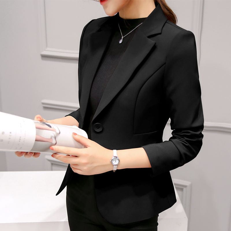 M / black 10% Off Black Women Blazer Formal Blazers Lady Office Work Suit Pockets Jackets Coat Slim Black Women Blazer Femme Jackets Femme