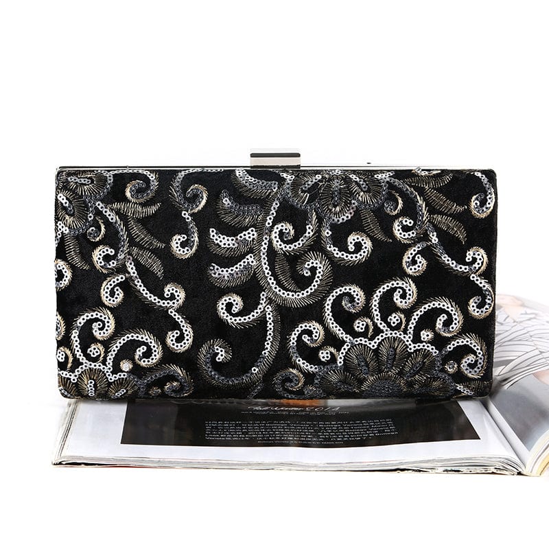 M / black 2022 Ladies Diamonds Sequin Flowers Box Clutches Wedding Bridal Party Hard Case Messenger Clutch Velvet Bag Evening Bags