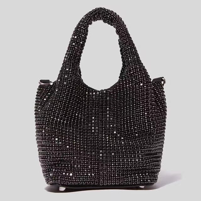 M / black 2022 Shenglu New Fashion Lady Women Rhinestone Vest Basket Handbag Purse Tote Bling Diamond Party Evening Shoulder Crossbody Bag