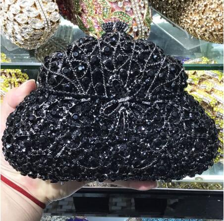 M / black China Factory Wholesales Women Evening Party Hollow Out Diamonds Crystal Evening Clutches Rhinestone Wedding Handbags